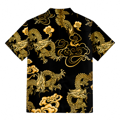 Tokyocanvas Black Gold Oriental Dragon Hawaiian Shirt