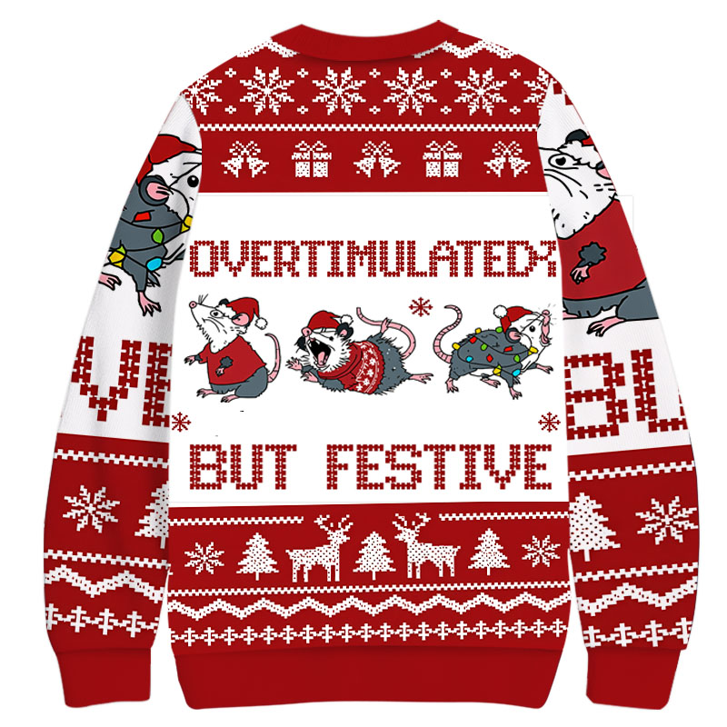 Tokyocanvas Overstimulated But Festive Possum Christmas Ugly Sweatshirt