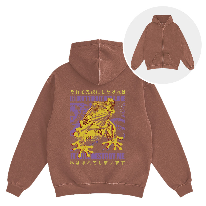 Tokyocanvas A Frog Prone To Emotional Breakdown Washed Zip Hoodie