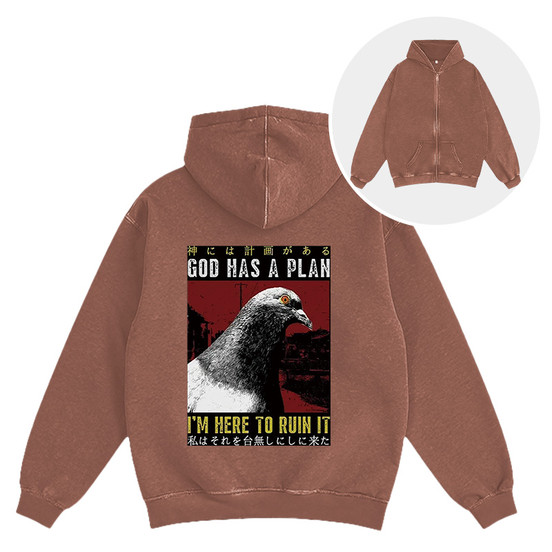 Tokyocanvas Pigeons That Want To Break The Plan Washed Zip Hoodie