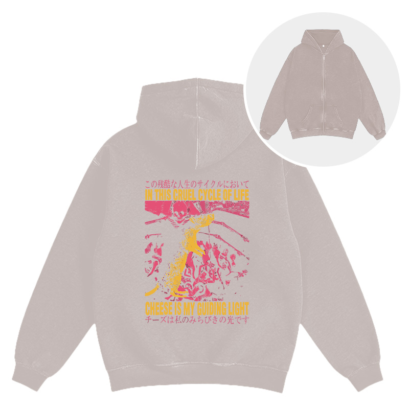Tokyocanvas Cheese is My Guiding Light Rat Washed Zip Hoodie