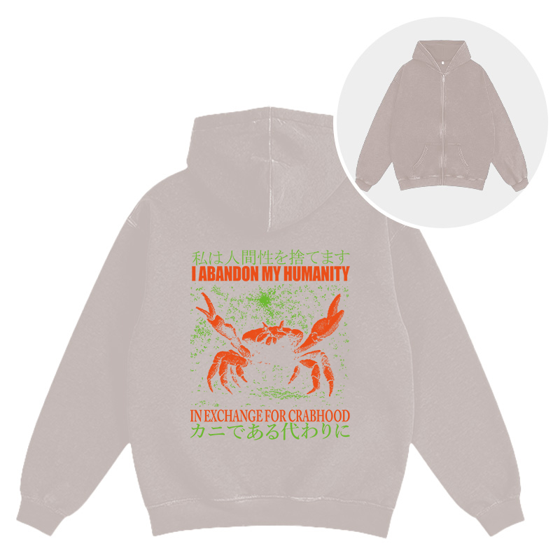 Tokyocanvas Vintage Japanese Crab Jokes Washed Zip Hoodie