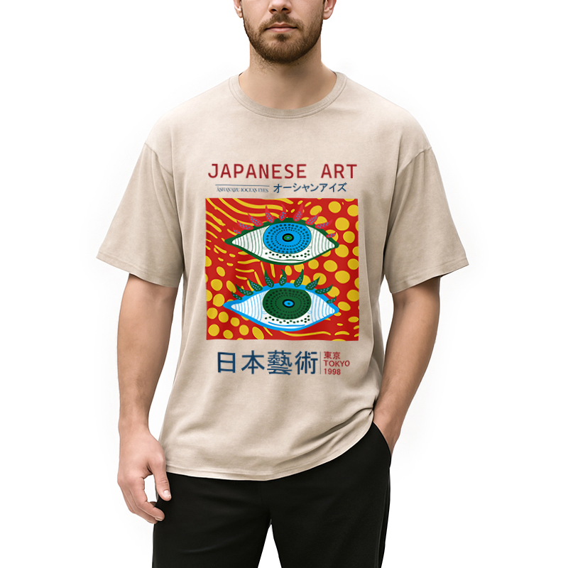 Tokyocanvas Japanese Art Ocean Eyes Washed T-Shirt