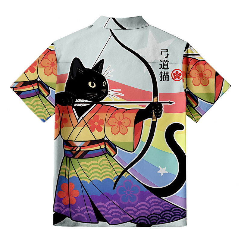 Tokyocanvas Rainbow Kimono Cat Archery Aloha Japanese Hawaiian Shirt