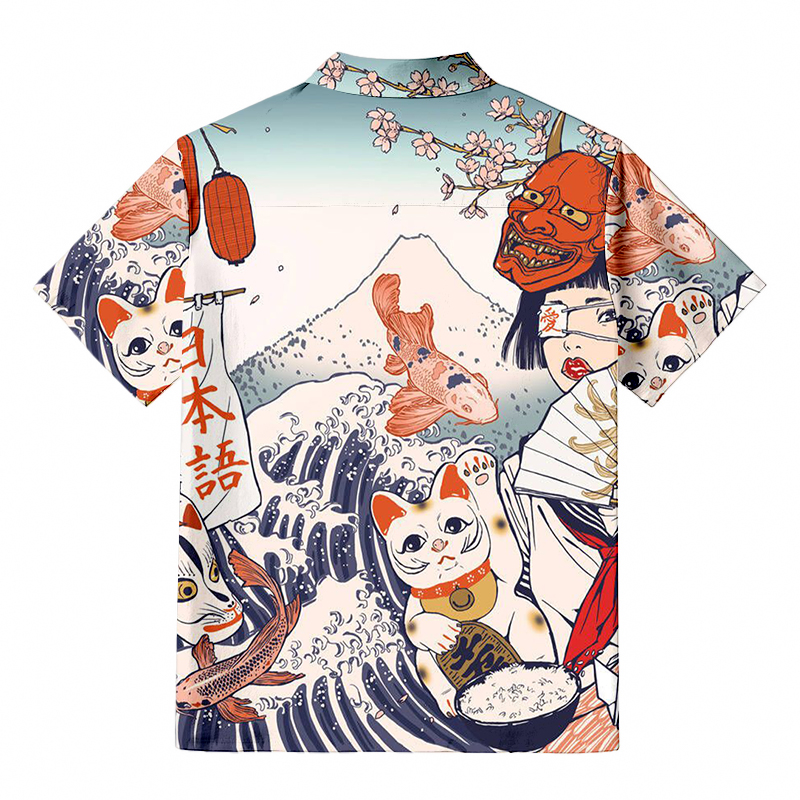 Tokyocanvas Masked Woman And Cat Hawaiian Shirt