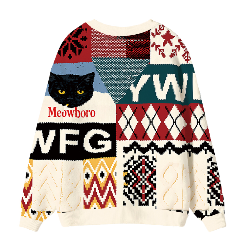 Tokyocanvas Smoking Black Cat Vintage Ugly Cardigan Sweatshirt