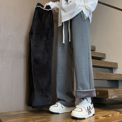 Tokyocanvas Solid-Color Drawstring Fleece Sweatpants