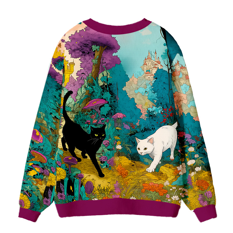Tokyocanvas Two Cats In An Enchanted Forest Ugly Cardigan Sweatshirt