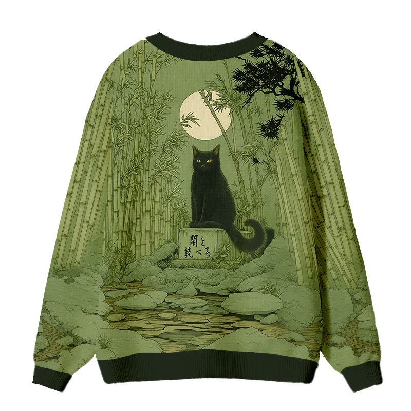 Tokyocanvas Black Cat Under The Moon Ugly Cardigan Sweatshirt