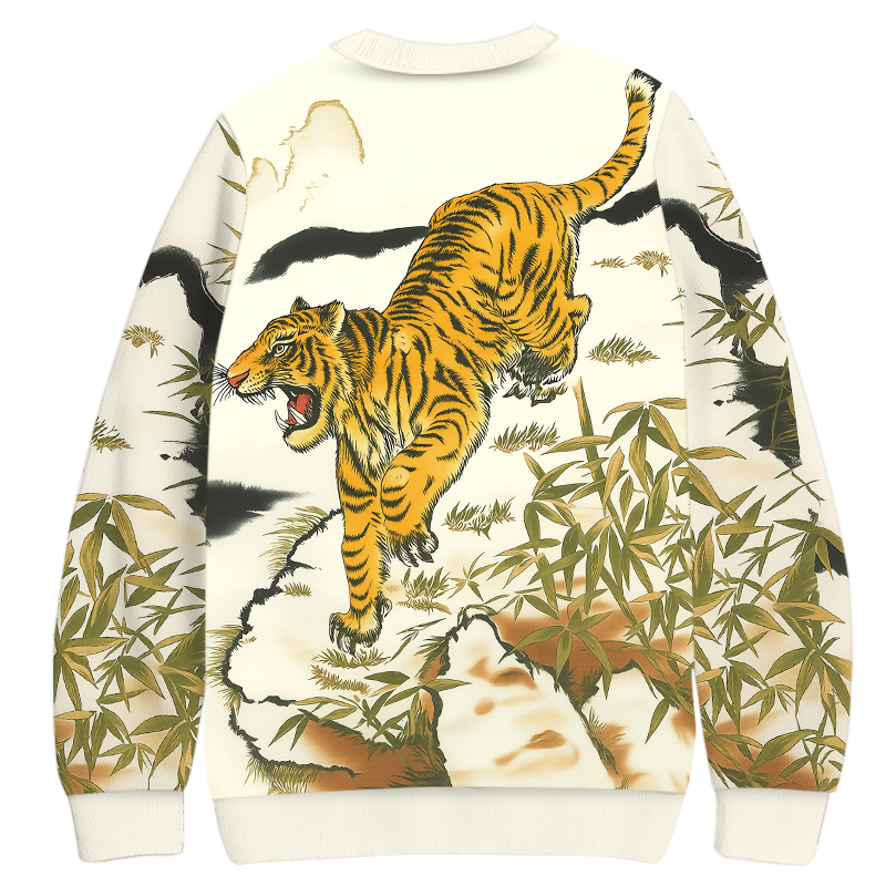 Tokyocanvas The Tiger with Bamboo Casual Ugly Sweatshirt