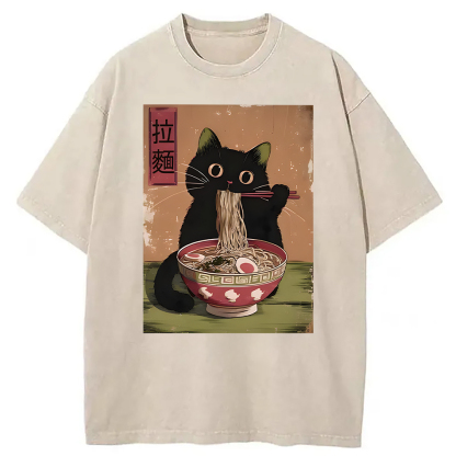 Tokyocanvas Vintage Japanese Cat Washed T-Shirt
