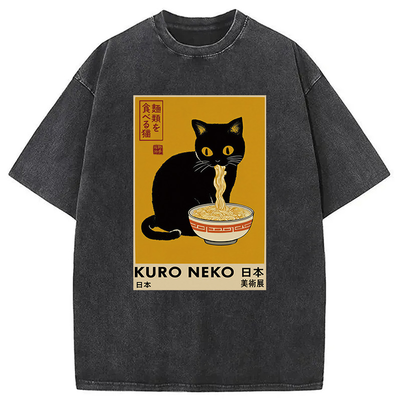 Tokyocanvas Kuro Neko Ramen Washed T-Shirt