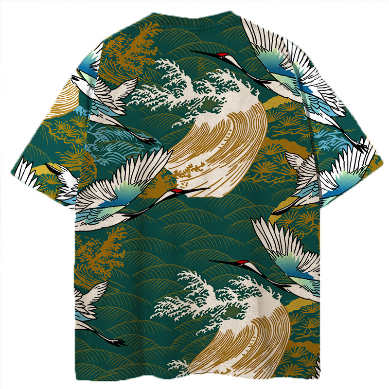 Tokyocanvas Japanese Crane Vintage Graphic Print T-Shirt