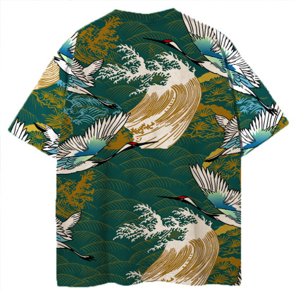 Tokyocanvas Japanese Crane Vintage Graphic Print T-Shirt