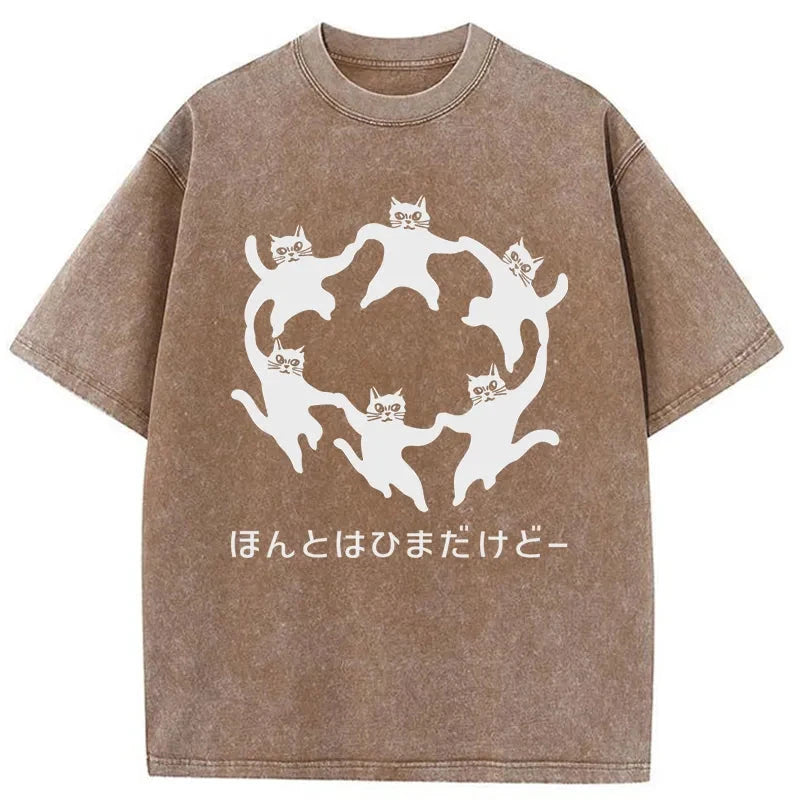 Tokyocanvas Leisure Cats Japanese Washed T-Shirt
