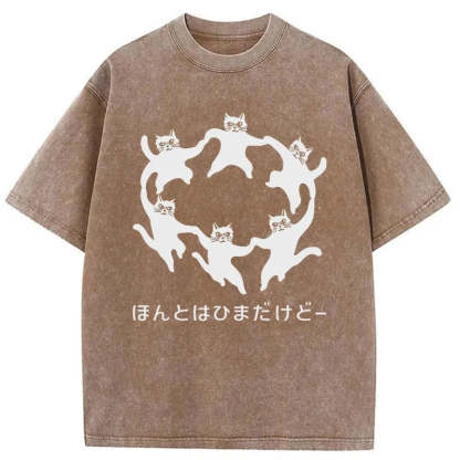 Tokyocanvas Leisure Cats Japanese Washed T-Shirt