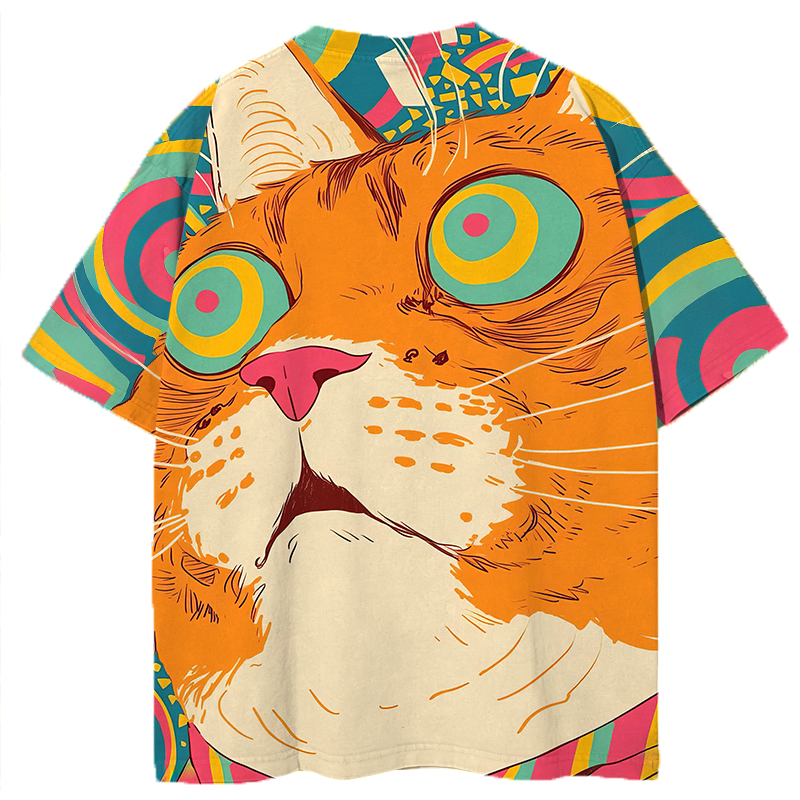 Tokyocanvas Colorful Cat Graphic Print T-shirt