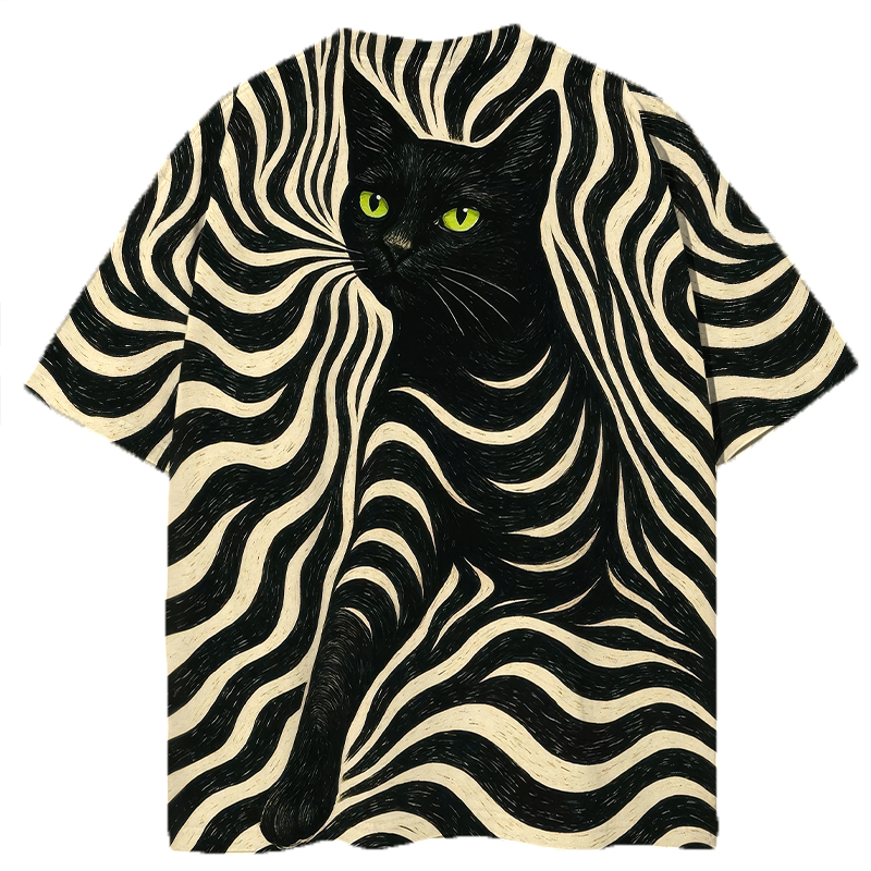 Tokyocanvas Modern Black Cat Graphic Print T-shirt