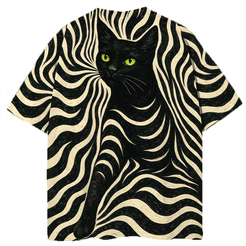 Tokyocanvas Modern Black Cat Graphic Print T-shirt