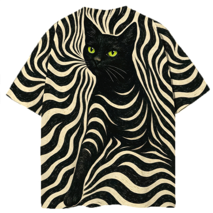 Tokyocanvas Modern Black Cat Graphic Print T-shirt