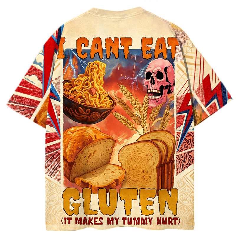 Tokyocanvas I Can't Eat Gluten Funny Meme Graphic Print T-shirt