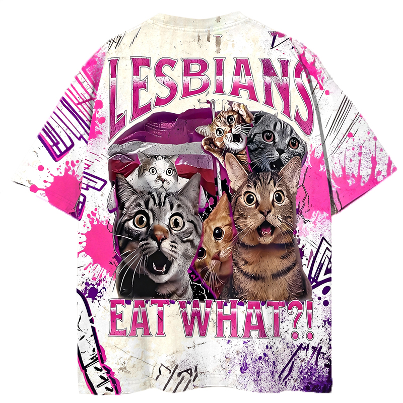 Tokyocanvas Lesbians Eat What?! Funny Graphic Print T-shirt