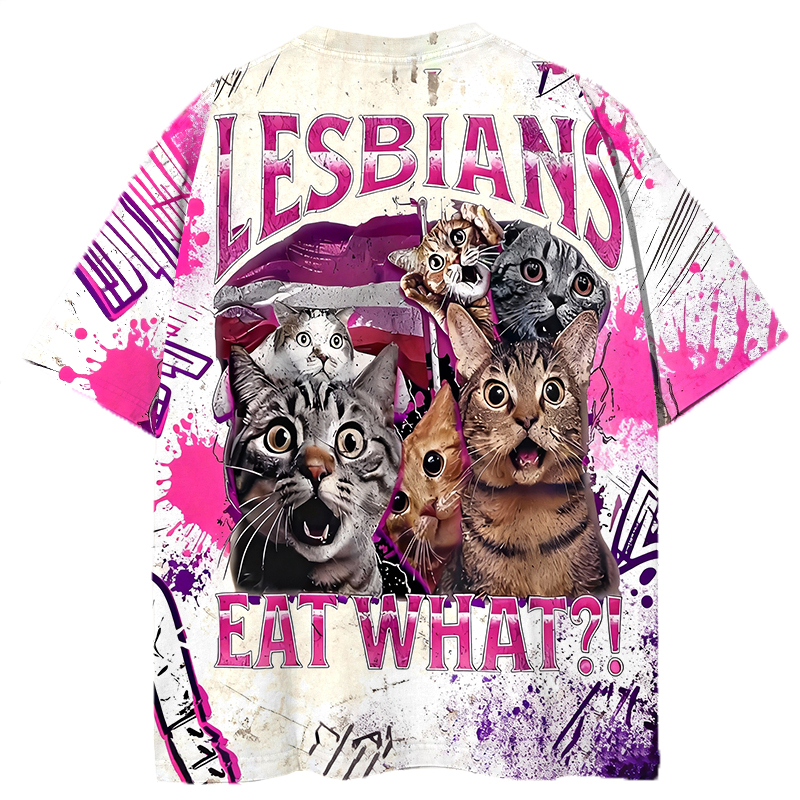 Tokyocanvas Lesbians Eat What?! Funny Graphic Print T-shirt