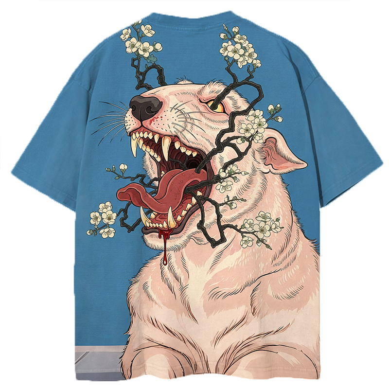 Tokyocanvas White Hound Of Blossoming Rage Graphic Print T-shirt