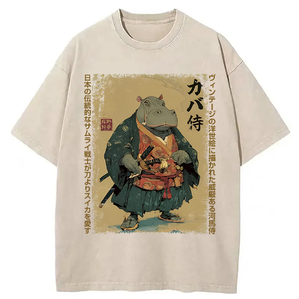 Tokyocanvas Samurai Hippo: Slicer of Melons Washed T-Shirt