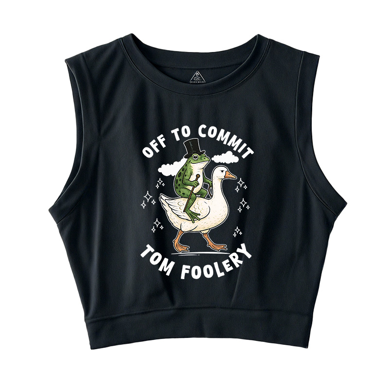 Tokyocanvas Frog Riding Goose Funny Sarcastic Meme Sleeveless Crop Top