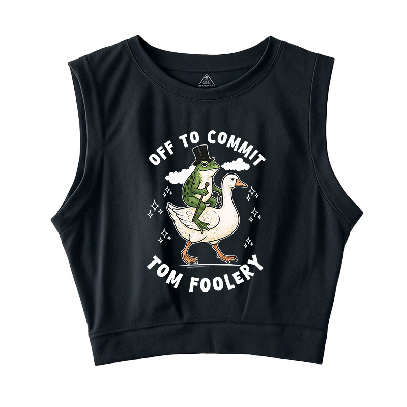 Tokyocanvas Frog Riding Goose Funny Sarcastic Meme Sleeveless Crop Top