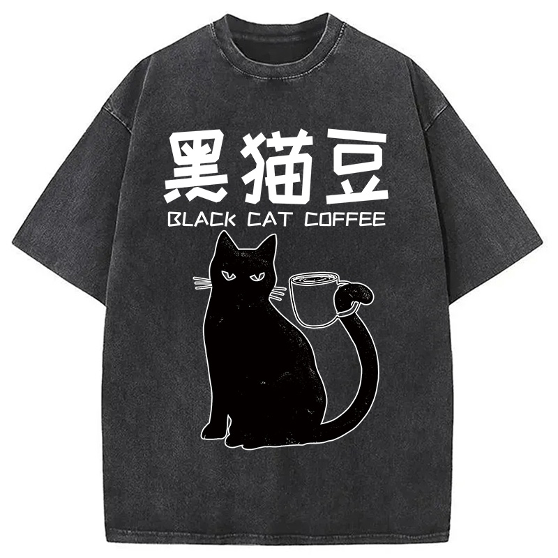 Tokyocanvas Black Cat Coffee Washed T-Shirt