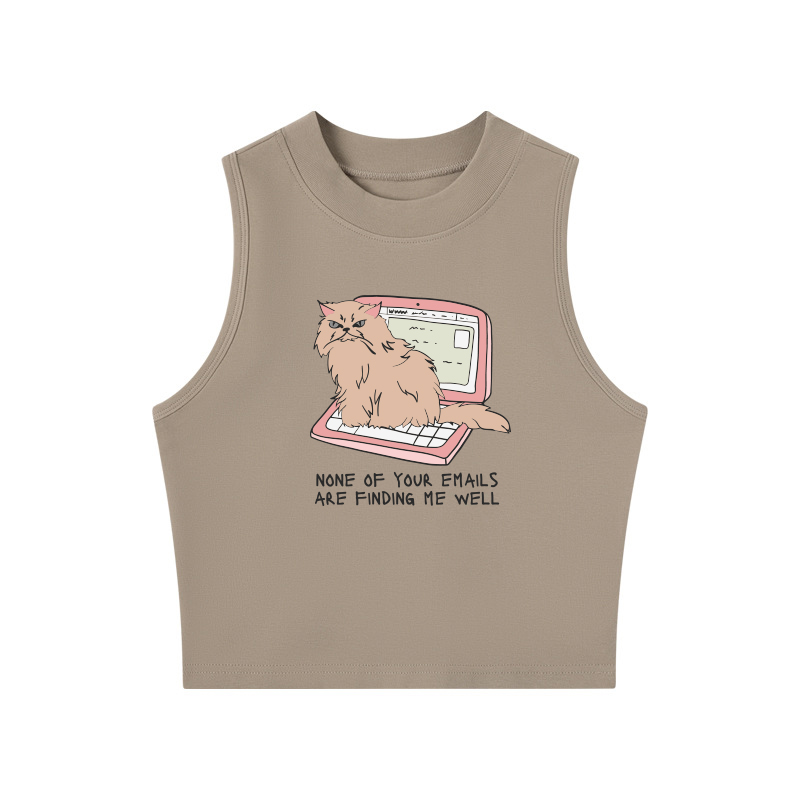 Tokyocanvas Office Cat Crew Neck Crop Top