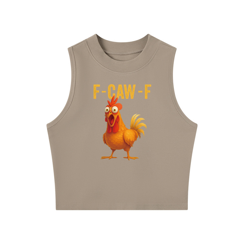 Tokyocanvas Funny Chicken Humor Crew Neck Crop Top