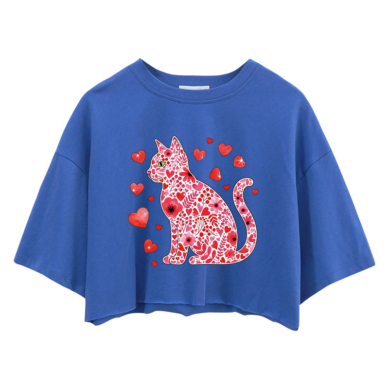 Tokyocanvas Floral Cat Valentines Day Crop Top