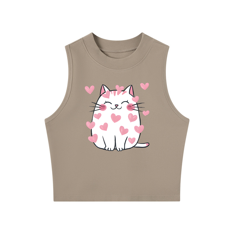 Tokyocanvas Valentines Love Cat Crew Neck Crop Top