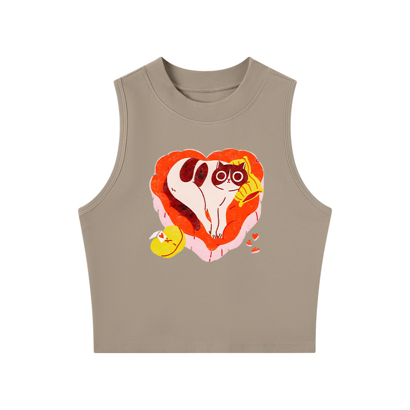 Tokyocanvas Cat Heart Valentine Crew Neck Crop Top