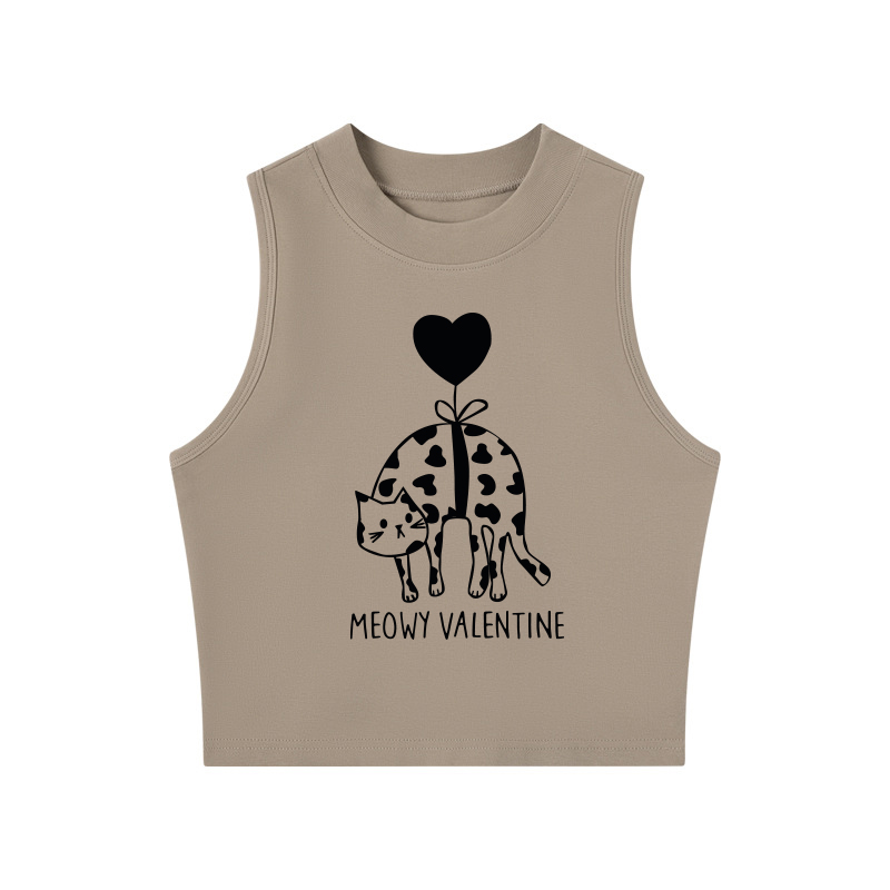 Tokyocanvas Meow Valentine Crew Neck Crop Top