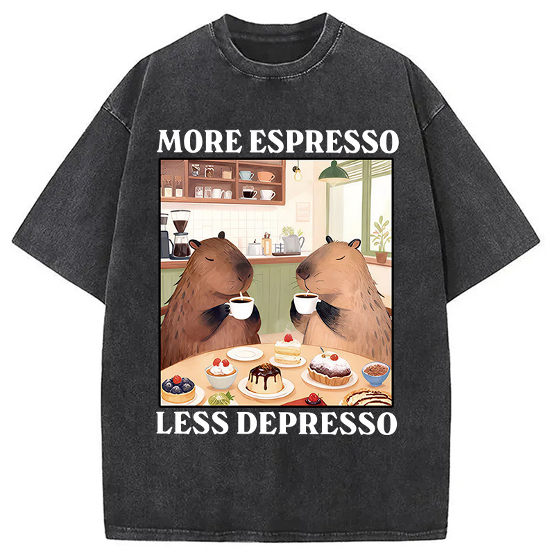 Tokyocanvas Capybaras Drink Coffee Washed T-Shirt