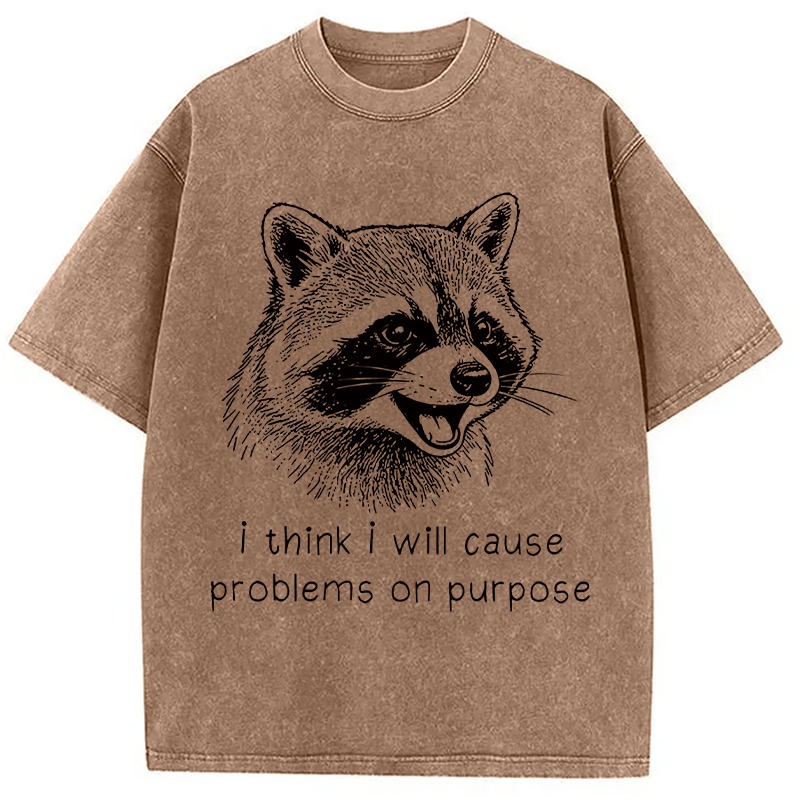 Tokyocanvas Stupid Raccoon Funny Washed T-Shirt