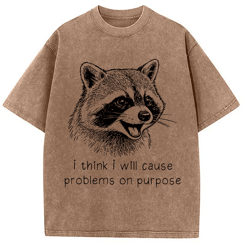 Tokyocanvas Stupid Raccoon Funny Washed T-Shirt