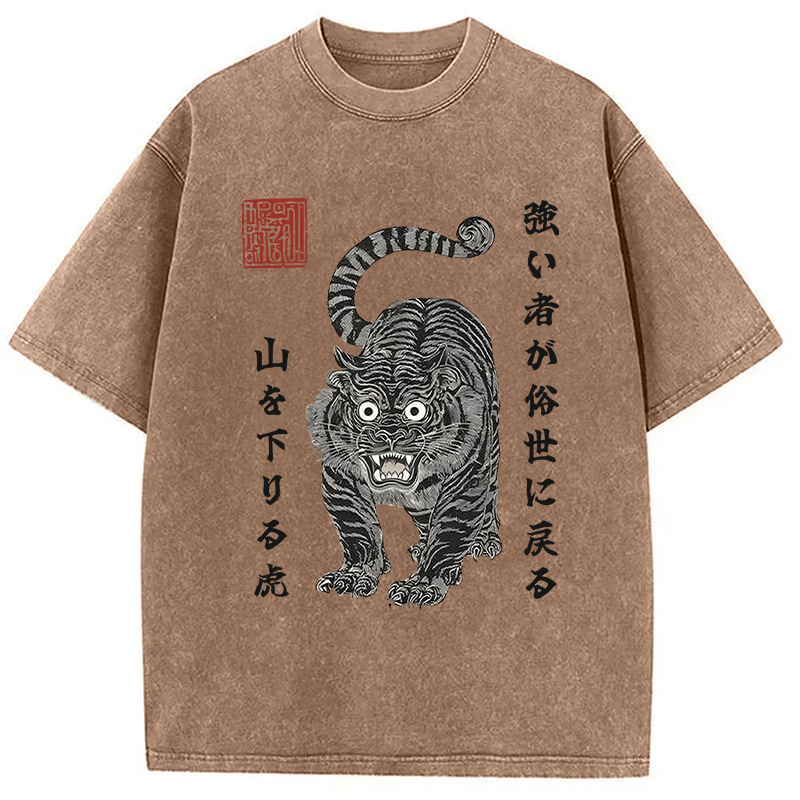 Tokyocanvas Wild Back Strong Tiger Washed T-Shirt