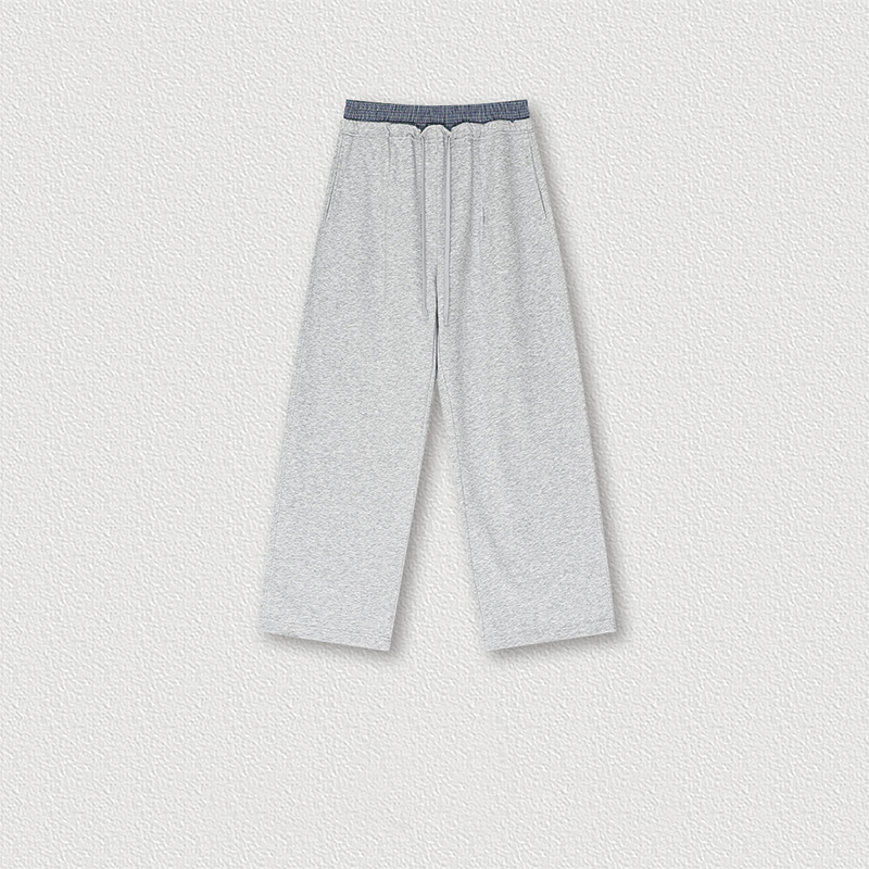 Tokyocanvas Patchwork Double-waistband Wide-leg Sweatpants