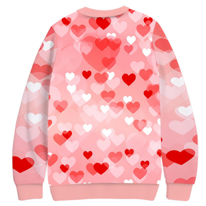 Tokyocanvas Valentine's Day Pink and White Heart Casual Ugly Sweatshirt