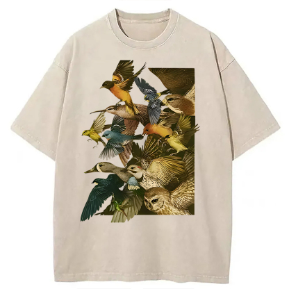 Tokyocanvas Flock Of Flying Birds Washed T-Shirt