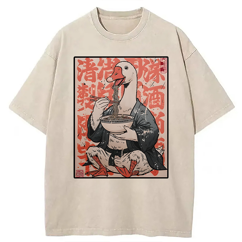 Tokyocanvas Duck Samurai Eats Ramen Washed T-Shirt