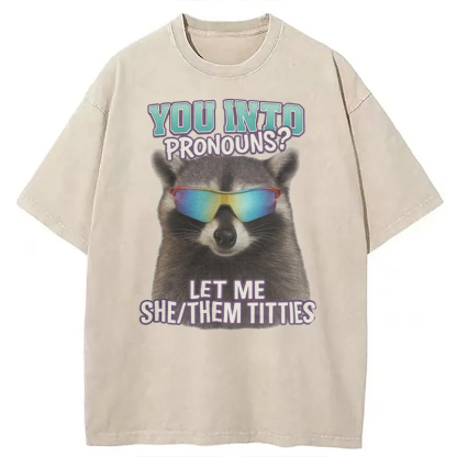 Tokyocanvas You Into Pronouns? Let Me She/Them Titt*es Raccoon Washed T-Shirt