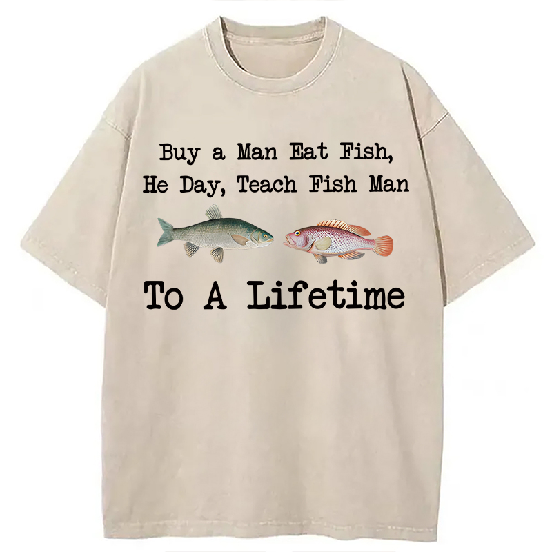 Tokyocanvas Buy a Man Eat Fish Washed T-Shirt