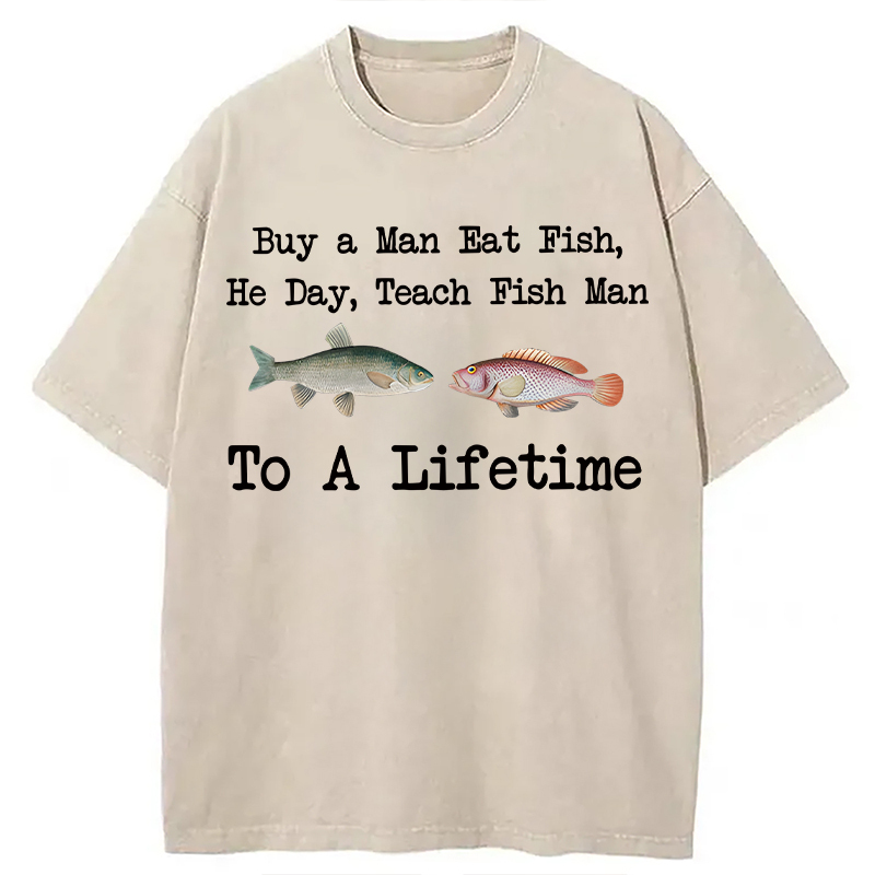 Tokyocanvas Buy a Man Eat Fish Washed T-Shirt