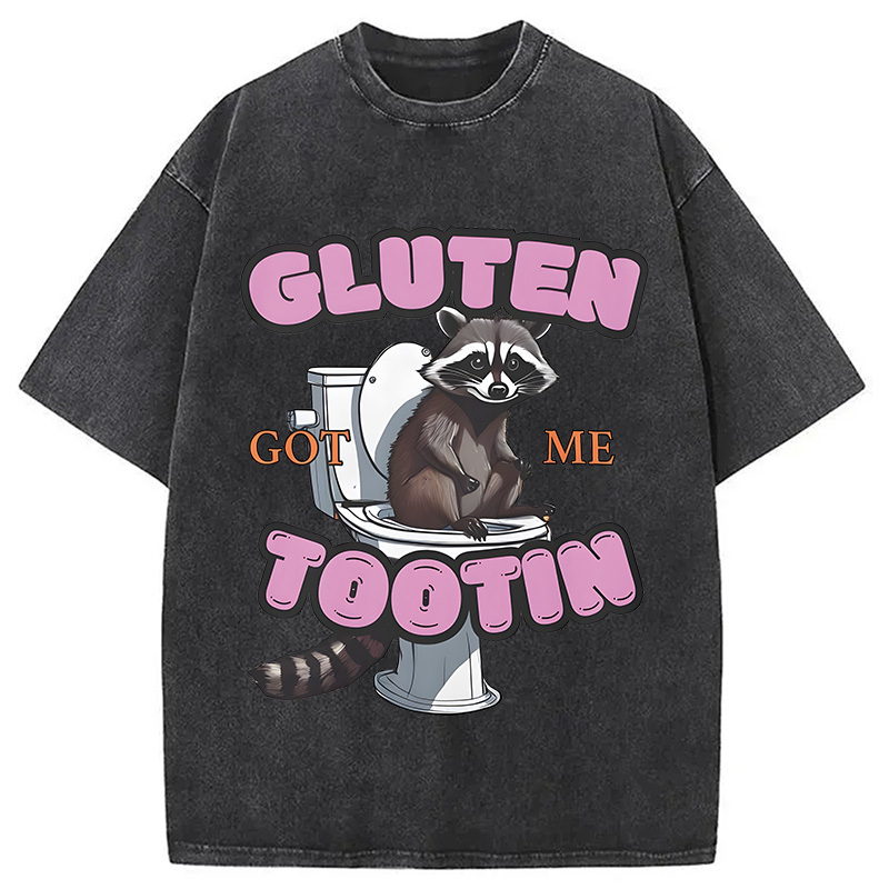 Tokyocanvas Gluten Got Me Tootin Raccoon Meme Washed T-Shirt